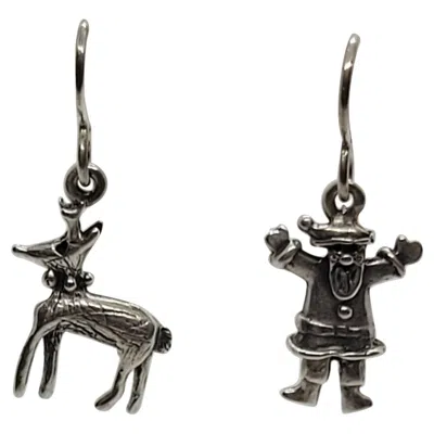 Pre-owned Roja Silver Santa & Rudolph Earrings, Designer , W/ Hooks 4.1 Grams, Holiday In Multi