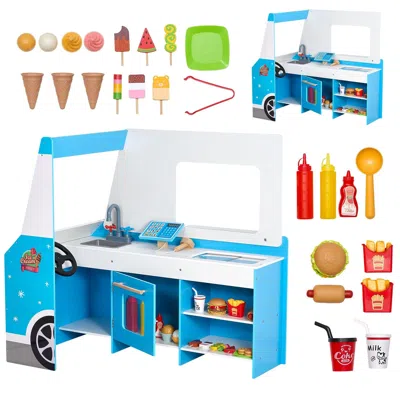 Rojays Ice Cream Cart For Kids, 20+ Pcs Ice Cream Truck Wooden Playset, Pretend Play Stand With Steering Wh
