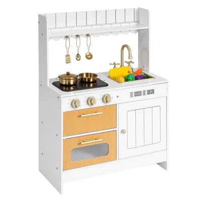 Rojays Play Kitchen For Kids, Wooden, Kids Kitchen Playset With Real Lights & Sounds, Food & Cookware Acces