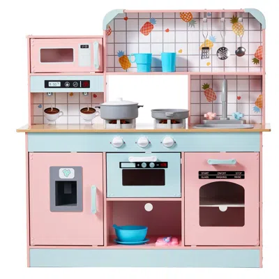 Rojays Play Kitchen For Kids, Wooden Toy Kitchen Set With Lights And Sounds, Toddler Kitchen With Ice Maker