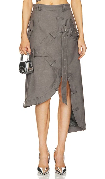 Rokh Asymmetric Belted Skirt In 灰褐色