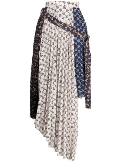 Rokh Asymmetric Monogram-print Skirt In Mehrfarbig