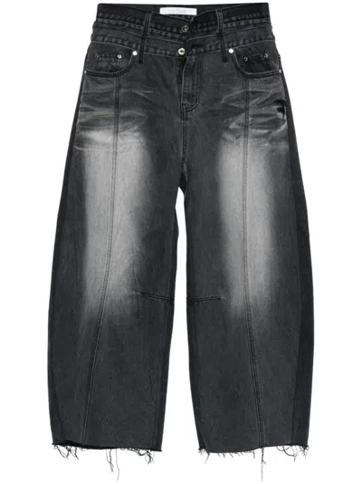 Rokh Gray Balloon-shaped Layered Jeans In 181ashedgrey
