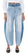Rokh Balloon Shaped Layered Denim Jeans Light Blue In Blue