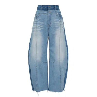 Rokh Balloon Shaped Layered Denim Pants In Blue