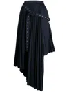 Rokh Eyelets Belt Strap Pleated Skirt In Blau