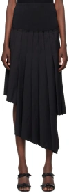 ROKH BLACK RIBBED PLEATED MIDI SKIRT