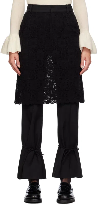 Rokh Black Tailored Lace Skirt Trousers In 25black