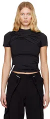Rokh Black Twisted Knot Half Sleeve T-shirt In Pm 4004 Black