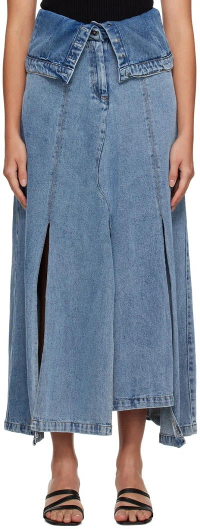 Rokh Flap Detailed Denim Asymmetric Skirt In 06denim
