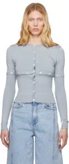 Rokh Blue Multi Button Layer Cardigan In Vm 4109 Smoke Blue