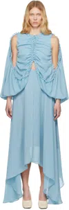 ROKH BLUE SHIRRED PONCHO VEST MIDI DRESS