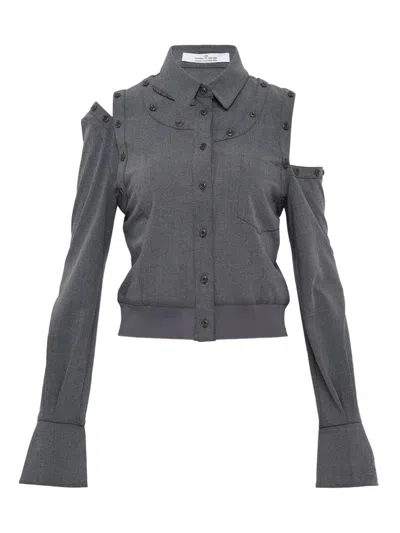 Rokh Buttoned Sleeve Shirt In Gray