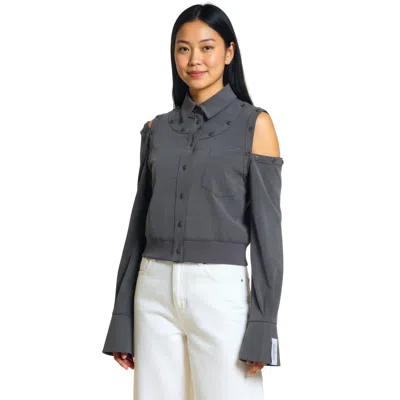 Rokh Buttoned Sleeve Shirt In Gray