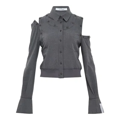 Rokh Buttoned Sleeve Shirt In Gray