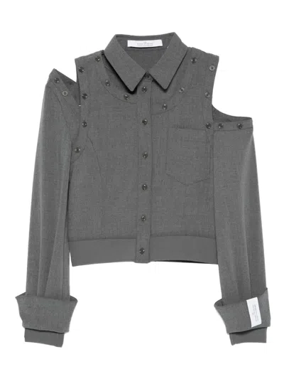 Rokh Cut-out Button-detail Shirt In Gray