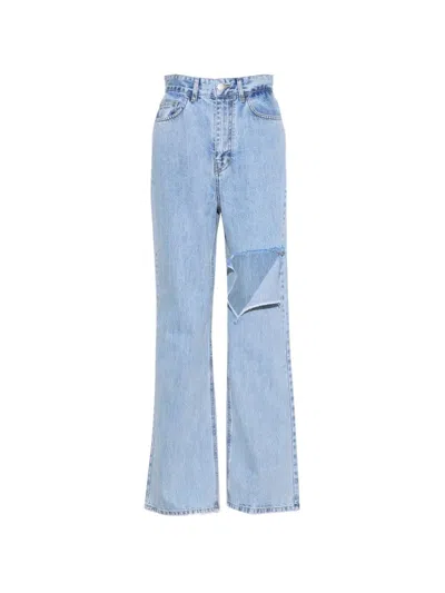 Rokh Cut-out Wide-leg Jeans In Blue