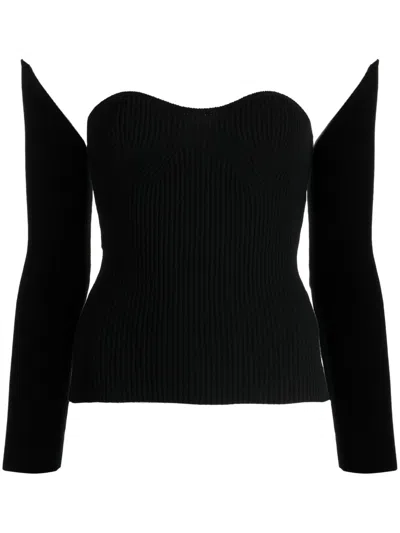 Rokh Detachable-sleeve Ribbed-knit Top In Black