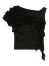 Rokh Flower Draped Off Shoulder Top Black In Black