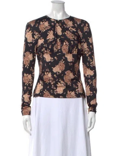 Pre-owned Rokh Floral Print Crew Neck Top In Black