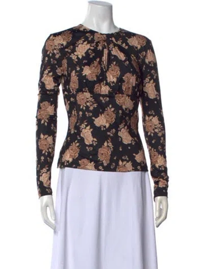 Pre-owned Rokh Floral Print Crew Neck Top In Black