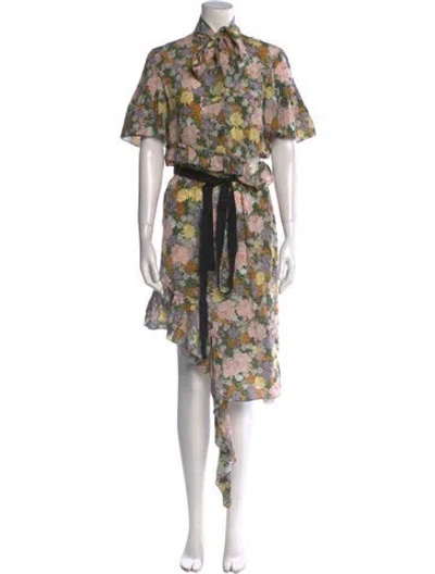 Pre-owned Rokh Floral Print Long Dress In Green