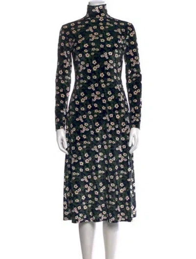 Pre-owned Rokh Floral Print Long Dress In Green