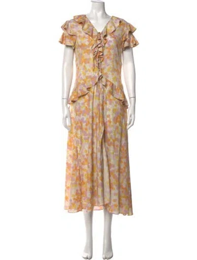 Pre-owned Rokh Floral Print Long Dress In Purple/yellow