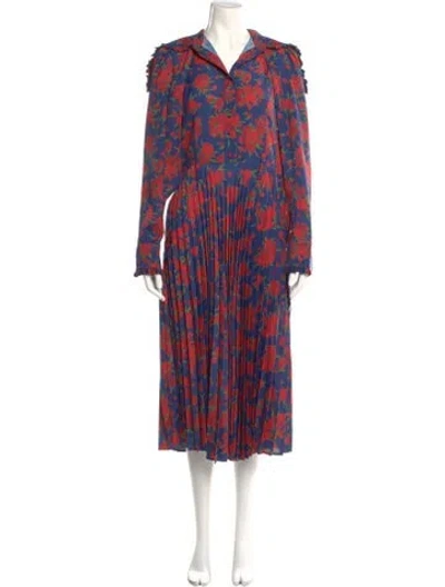 Pre-owned Rokh Floral Print Midi Length Dress W/ Tags In Blue