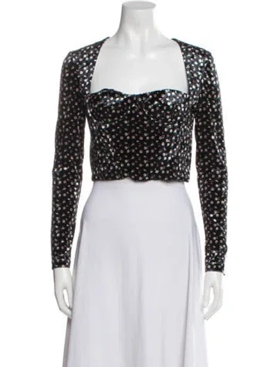 Pre-owned Rokh Floral Print Square Neckline Crop Top In Blue