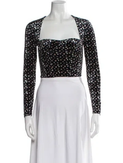 Pre-owned Rokh Floral Print Square Neckline Crop Top In Multi