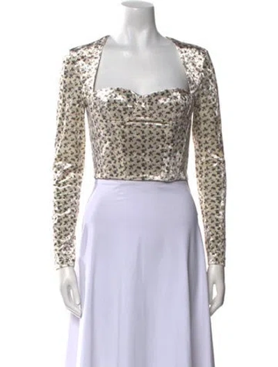 Pre-owned Rokh Floral Print Square Neckline Crop Top In Neutral