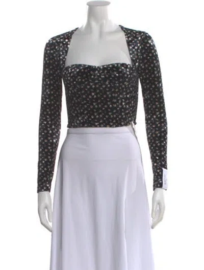 Pre-owned Rokh Floral Print Square Neckline Crop Top In White