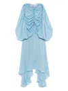 Rokh Blue Shirred Poncho Vest Midi Dress In 蓝色