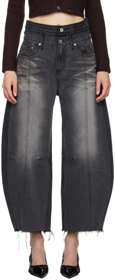 Rokh Gray Balloon-shaped Layered Jeans In 181ashedgrey