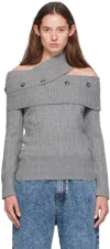 Rokh Gray Off Shoulder Multi Button Knit Sweater In 4005melangegrey
