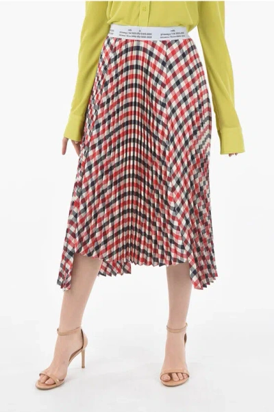 Rokh Gun Club Checked Pleated Maxi Skirt With Logoed Drastring Wa In Multi