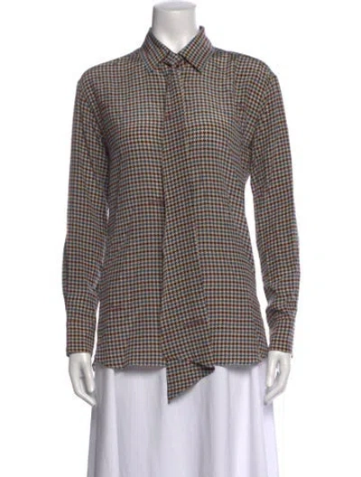 Pre-owned Rokh Houndstooth Print Long Sleeve Button-up Top In Blue/brown