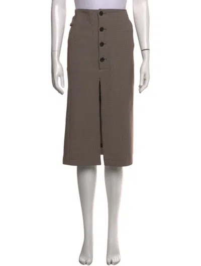 Pre-owned Rokh Houndstooth Print Midi Length Skirt In Brown