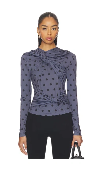 Rokh Knotted Jersey Top In Blue