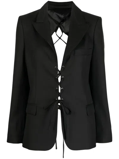 Rokh Laced Open Back Tailored Blazer In Black