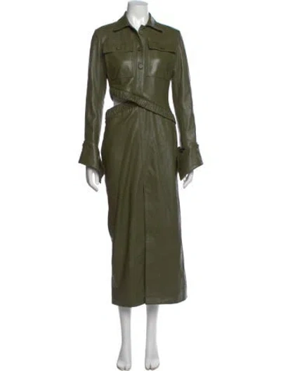 Pre-owned Rokh Lamb Leather Long Dress In Green