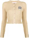 Rokh Logo-patch Chunky Cable-knit Cardigan In Neutrals