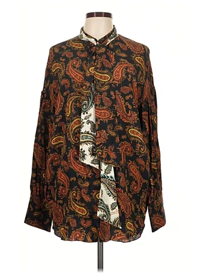 Pre-owned Rokh Long Sleeve Button Down Shirt In Brown