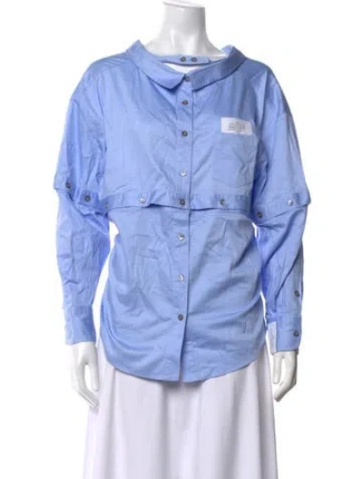 Pre-owned Rokh Long Sleeve Button-up Top In Blue