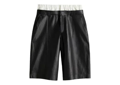 Pre-owned Rokh Men's  H&m Doublewaistband Leather Shorts In Black/cream In Multi