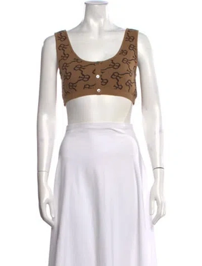 Pre-owned Rokh Merino Wool Graphic Print Crop Top In Brown