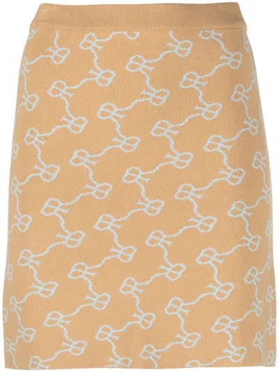 Rokh Monogram Pattern Knitted Skirt In Neutrals