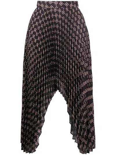 Rokh Monogram-print Asymmetric Skirt In Brown