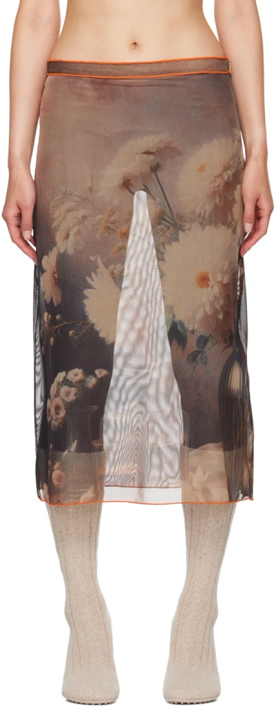 Rokh Multicolor Vase Of Flowers Printed Midi Skirt In 4052blueflowers